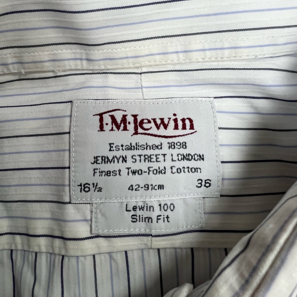 T.M. Lewin White w/ Blue Stripe French Cuff Shirt 16.5-36 - Picture 3 of 3
